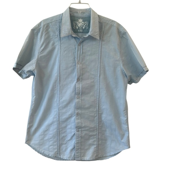 Vintage Looking Light Blue Guess Casual Button Down Shirt XXL Cuban Bowling - Picture 1 of 6